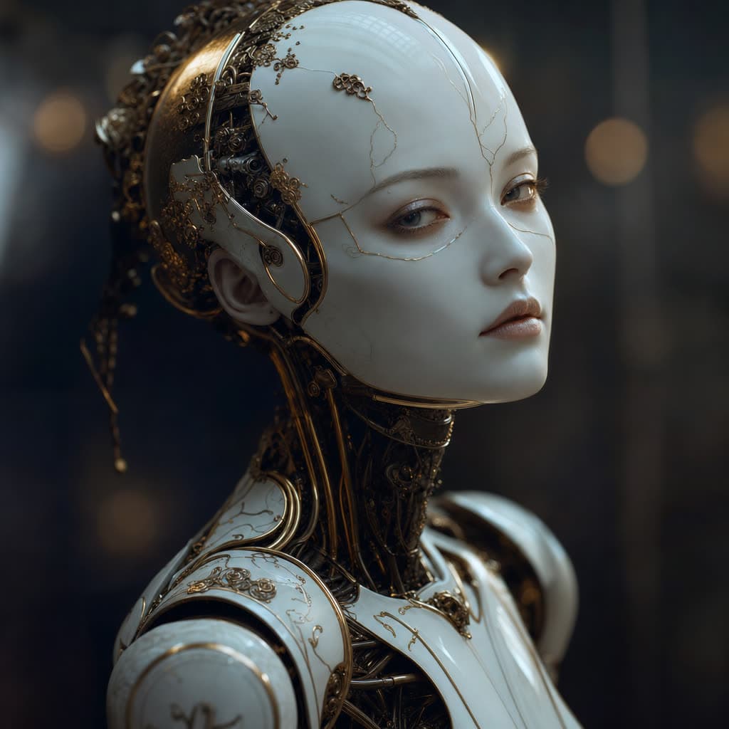 Portrait of a porcelain android, soft light