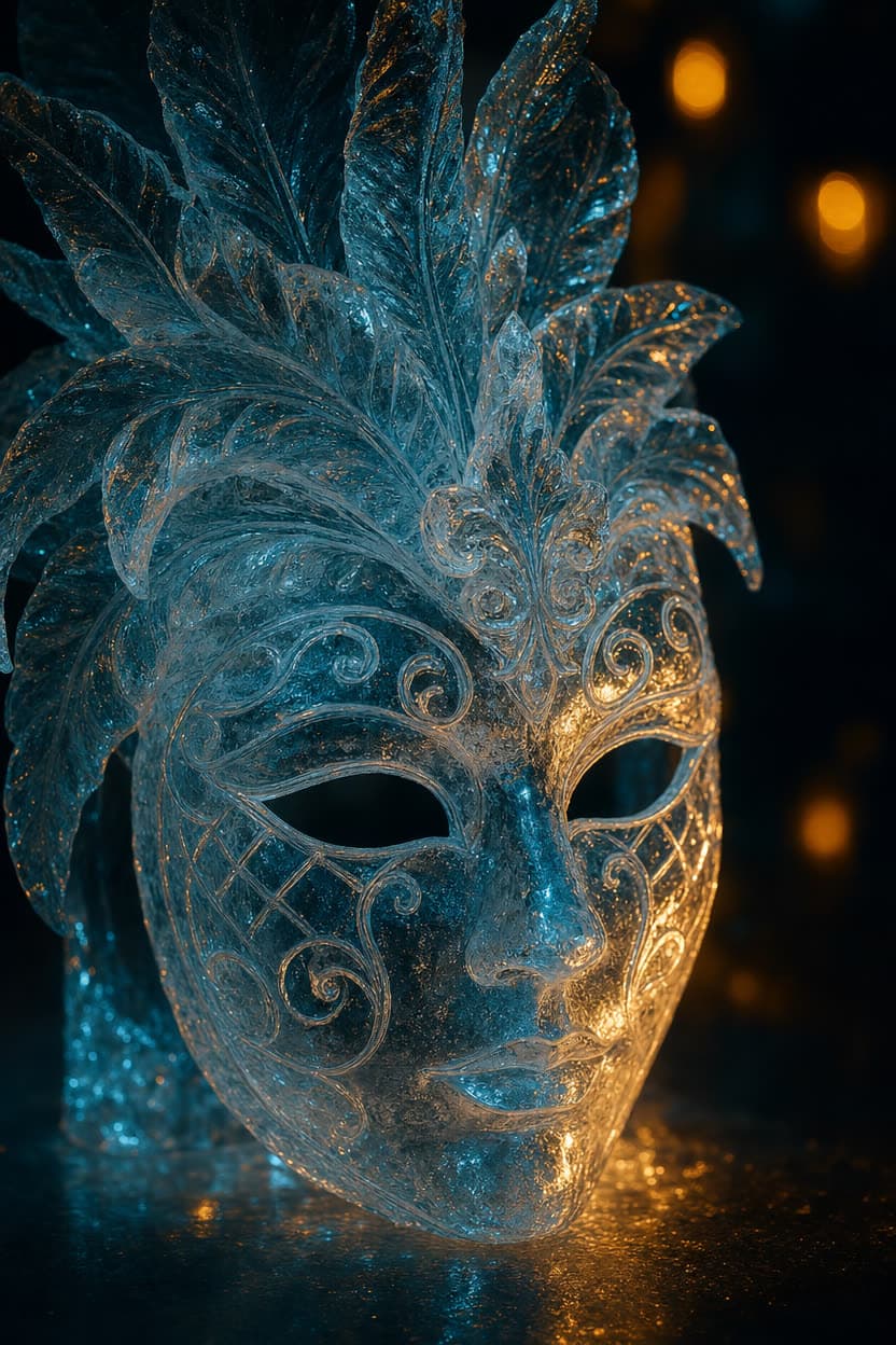Venetian mask carved from ice